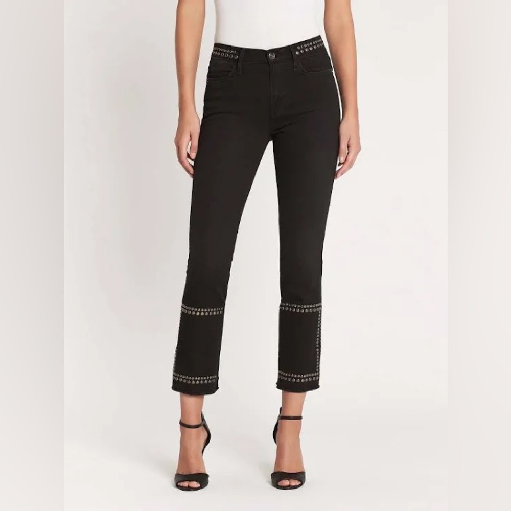 NWT FRAME Denim Le High Straight-Leg Band Studded Jeans-Troupe High-Rise Size 24